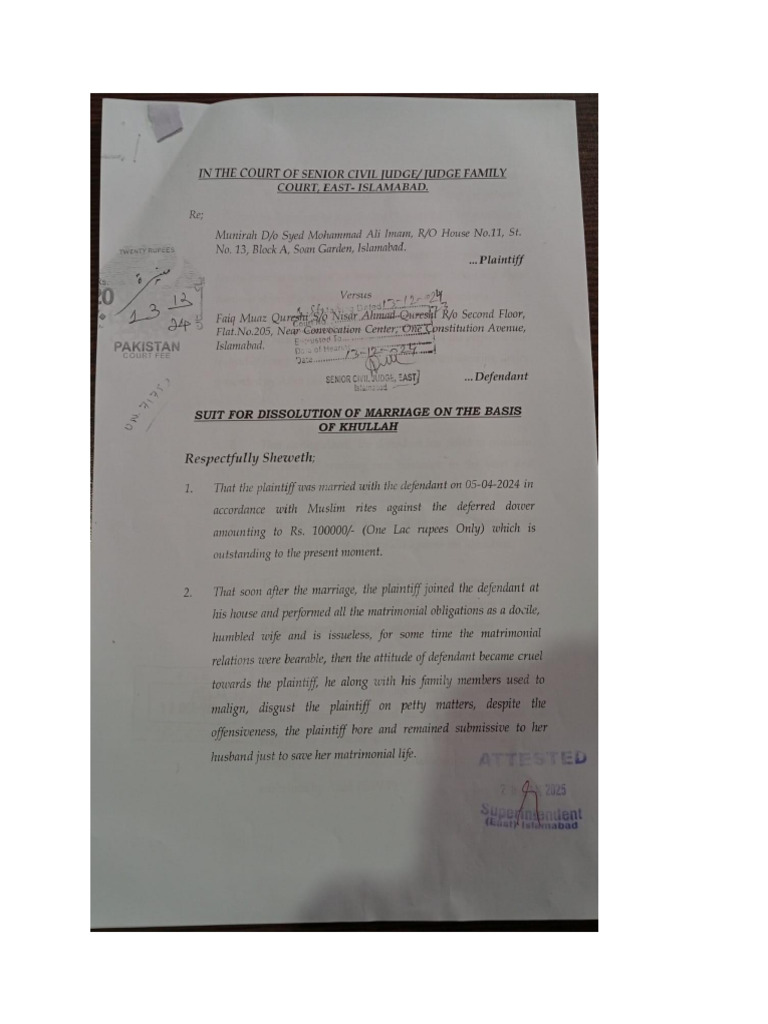 My Munirah Khullah Judgment East Islamabad | PDF