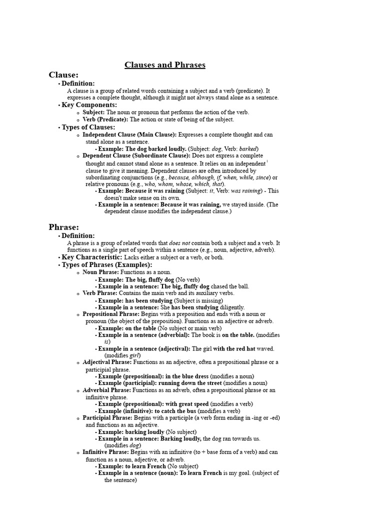 Clauses and Phrases | PDF | Clause | Verb