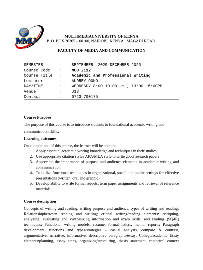 Academic Writing Course Overview | PDF | Essays | Citation