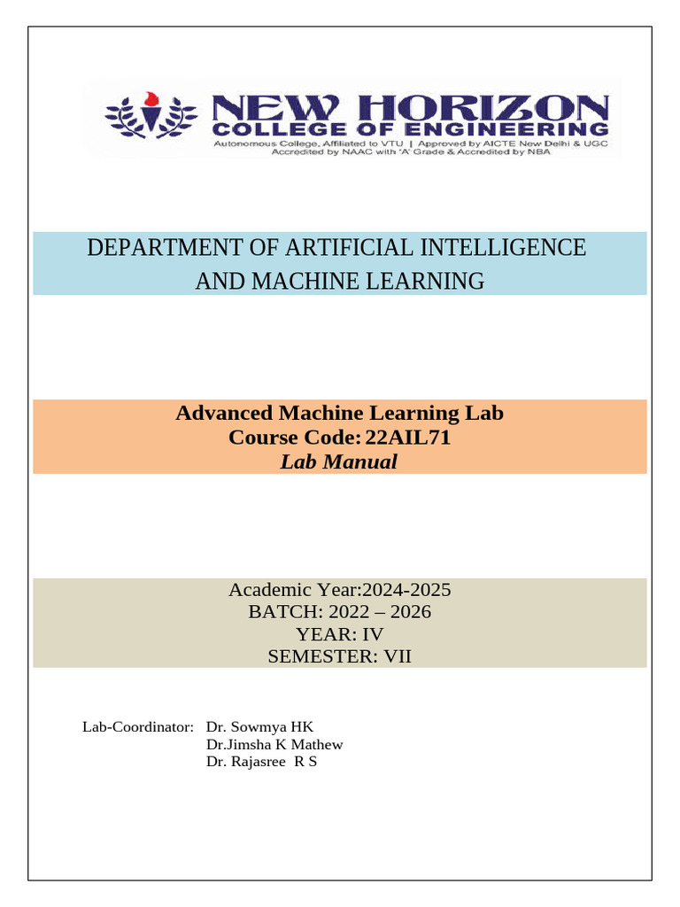 Advanced Machine Learning Lab Manual | PDF | Engineering | Support ...