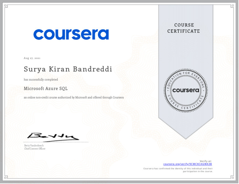 Microsoft Azure SQL Course Completion | PDF