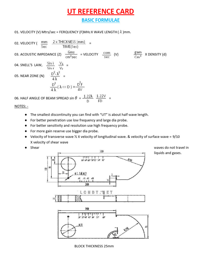 UT Reference Card: Key Formulas & Tables | PDF | Waves | Wavelength