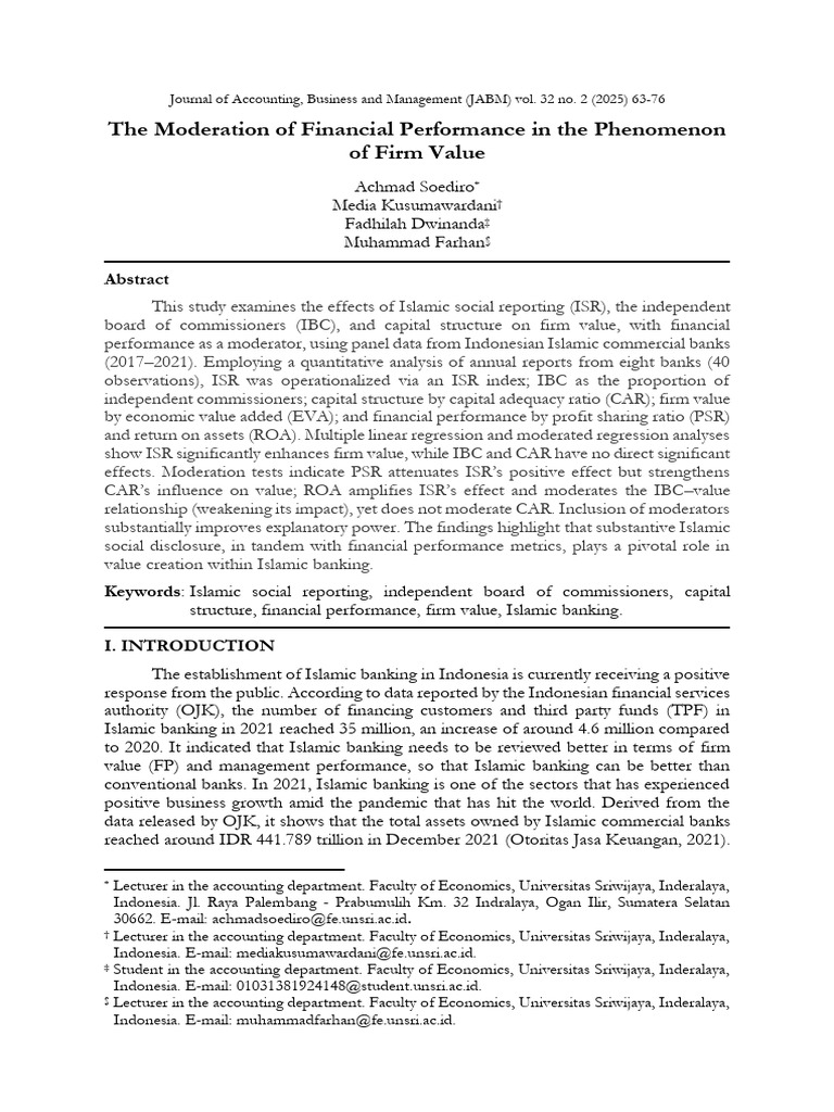 Firm Value and Financial Performance in Islamic Banking | PDF ...
