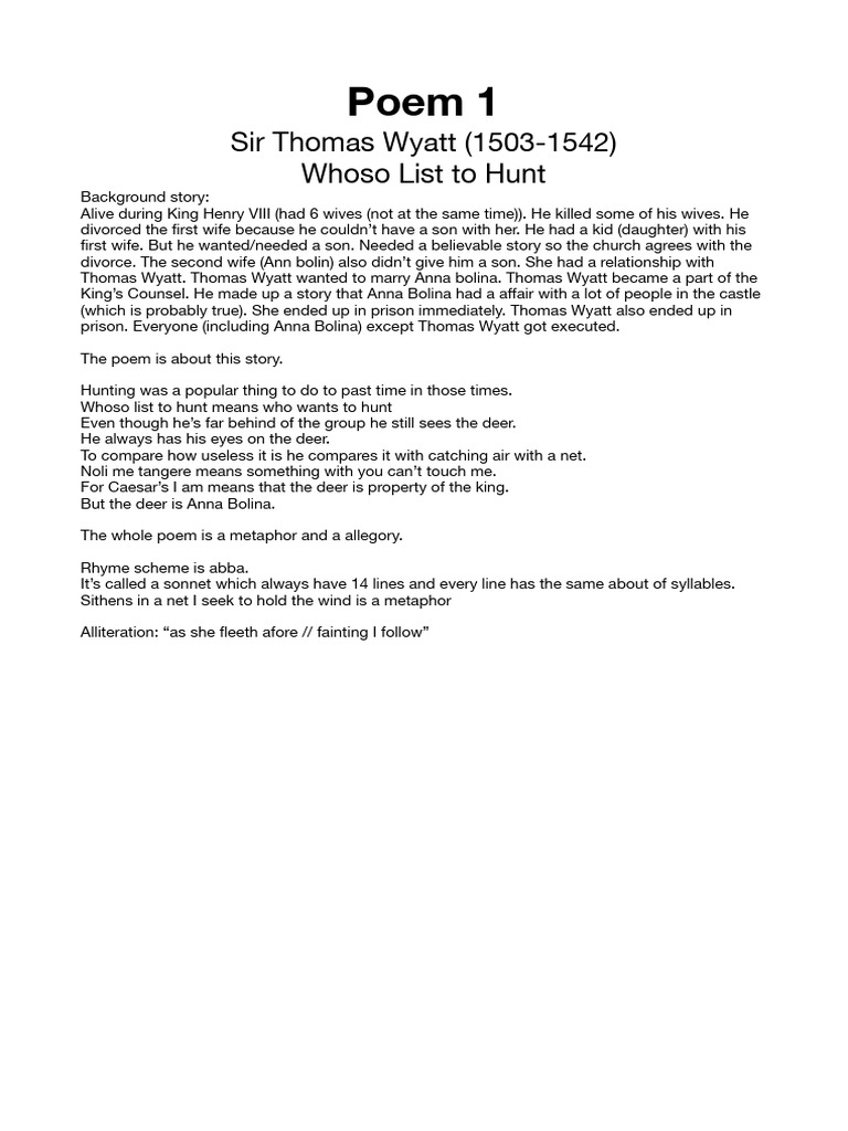 English Poem Notes | PDF | Poetry | Poetic Devices