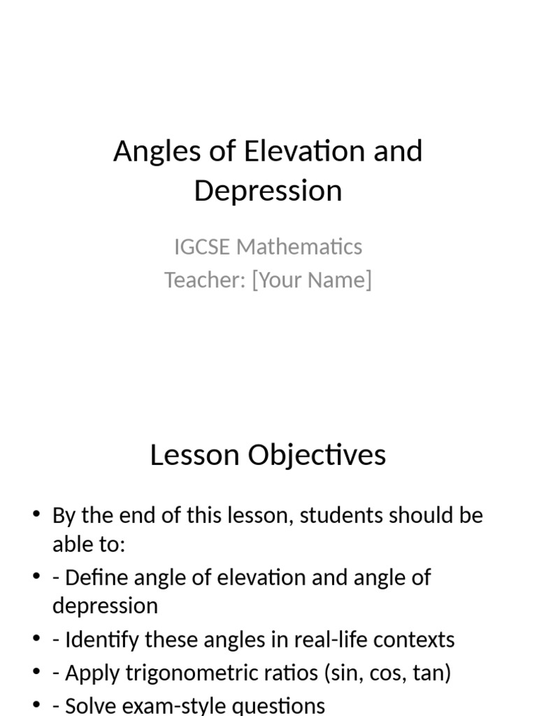 Angles of Elevation and Depression | PDF