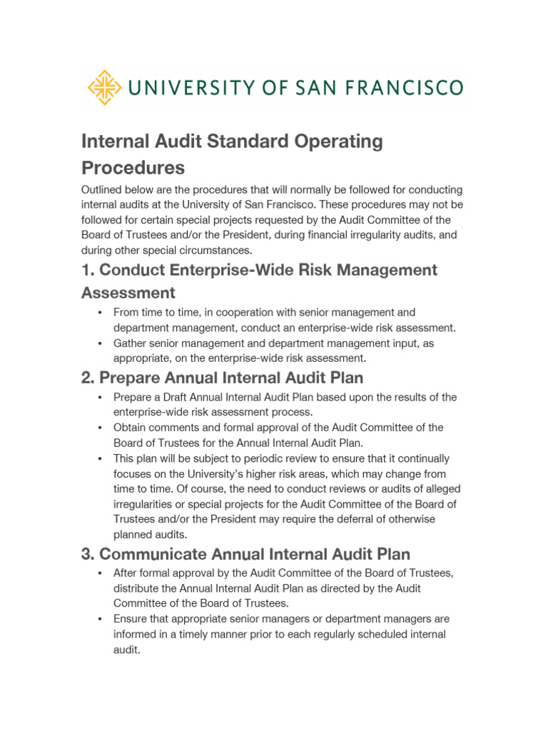 Internal Audit SOPs for USF | PDF | Internal Audit | Audit