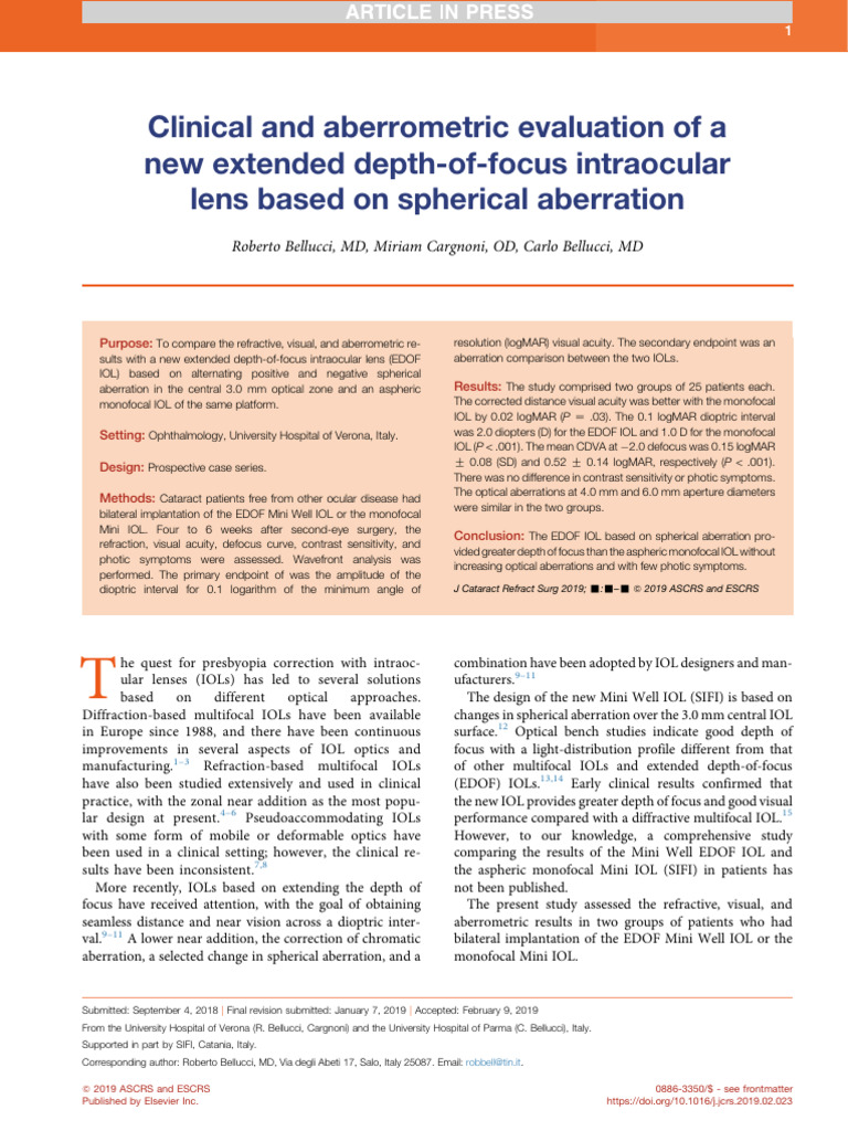 EDof IOL vs Monofocal IOL Evaluation | PDF | Light | Eye