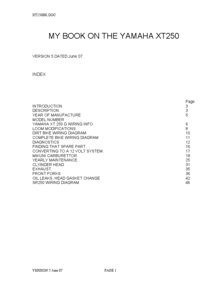 Yamaha Xt250 Wiring And Maintenance Guide Pdf Ignition System Screw 