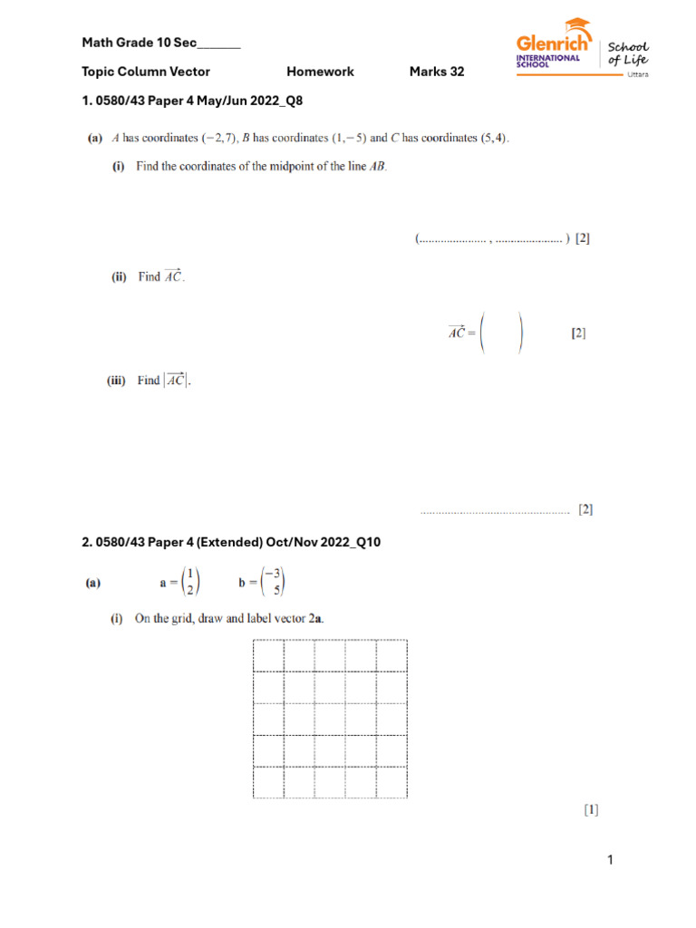 Column Vector Weekend Homework | PDF