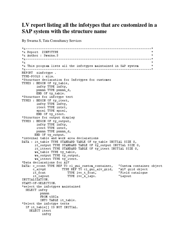 LV Report Listing All The Infotypes That Are Customized in A SAP System ...