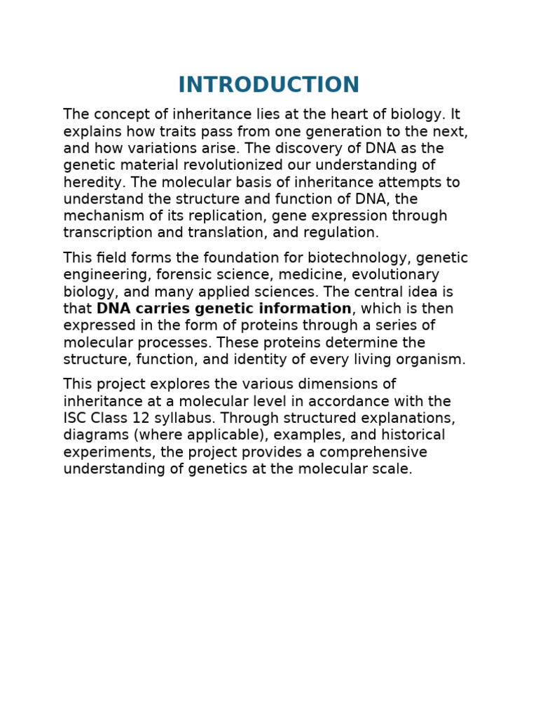 Molecular Basis of Inheritance Explained | PDF | Dna | Genetic Code