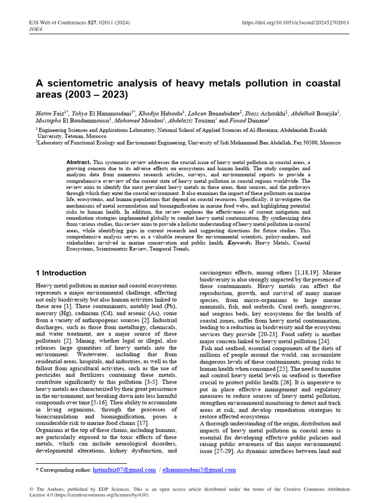 Heavy Metals Pollution in Coastal Areas | PDF | Water Pollution | Pollution