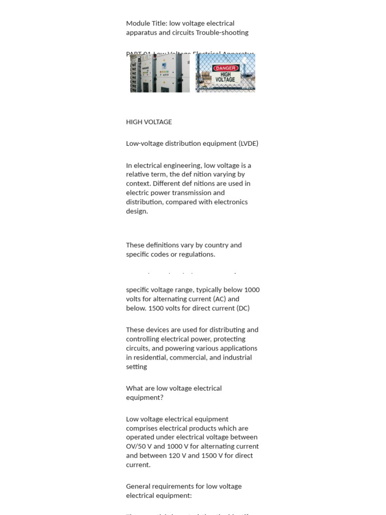 Low Voltage Electrical Systems Overview | PDF | Direct Current | Voltage