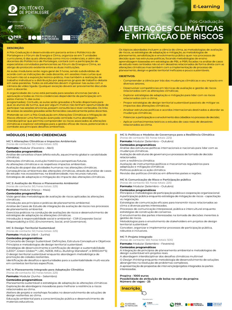 Pós-Graduação - Alterações Climáticas e Mitigação de Riscos (Flyer ...