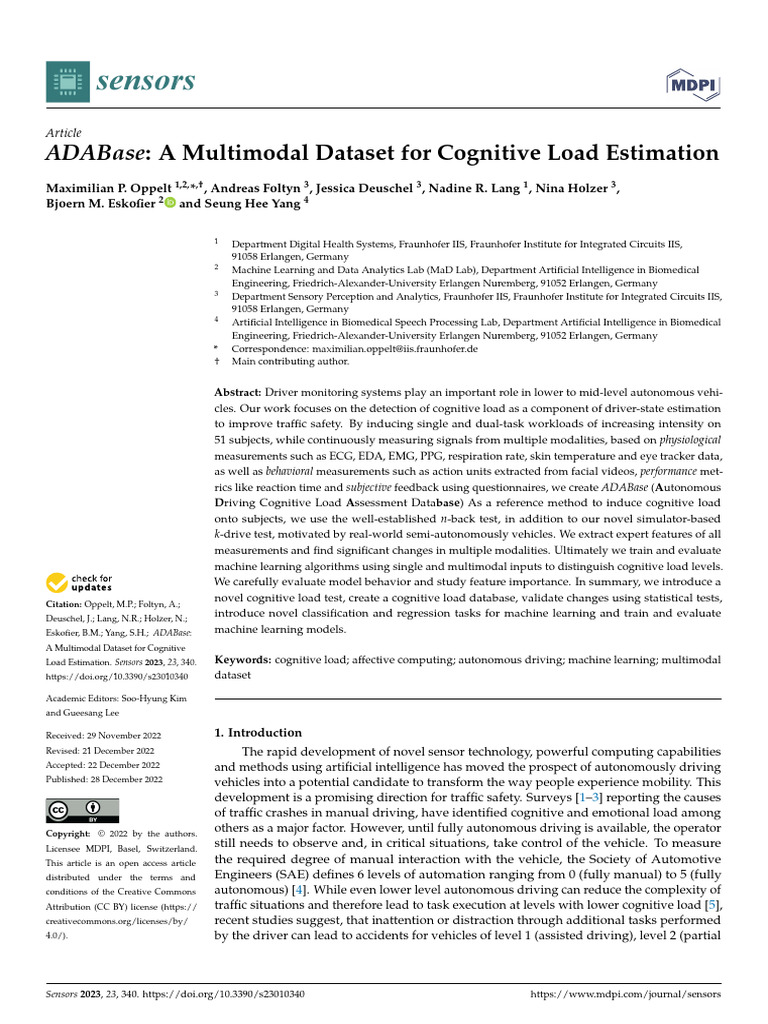 ADABase: Dataset for Cognitive Load Analysis | PDF | Machine Learning ...