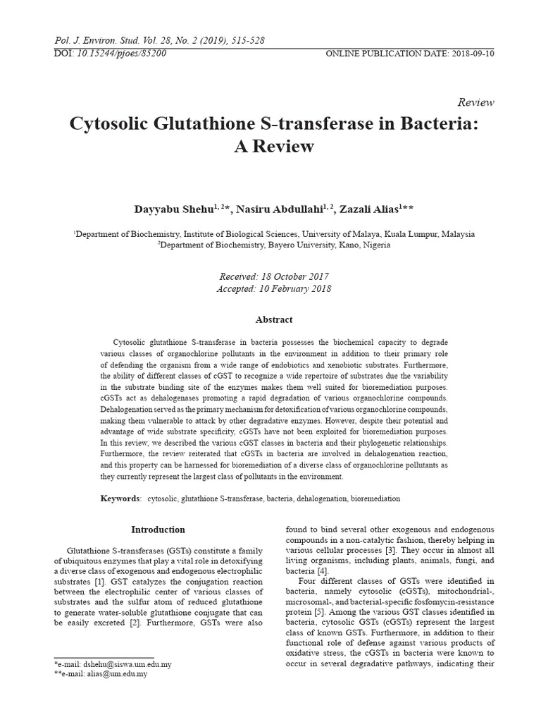 Cytosolic Glutathione S Transferase in Bacteria | PDF | Glutathione S ...