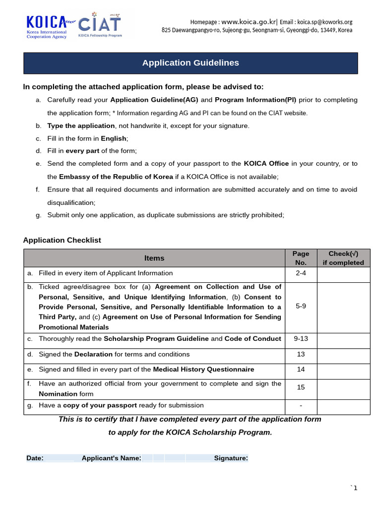 KOICA Scholarship Application Guidelines | PDF | Travel Visa | Fluency