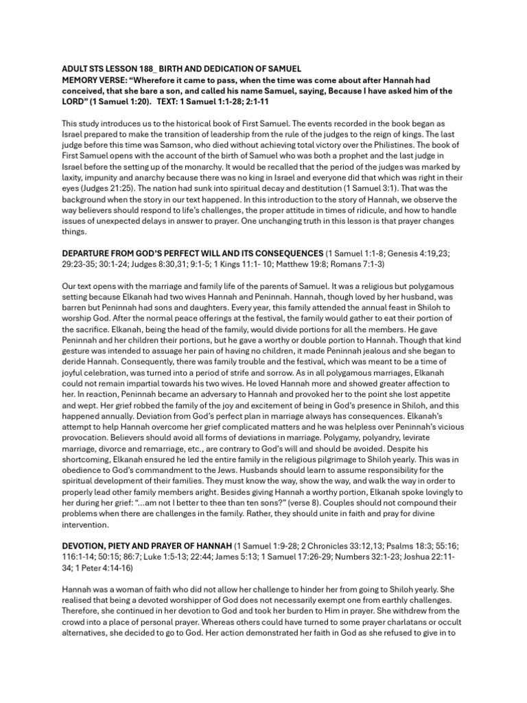 Birth and Dedication of Samuel | PDF | Samuel | Books Of Samuel