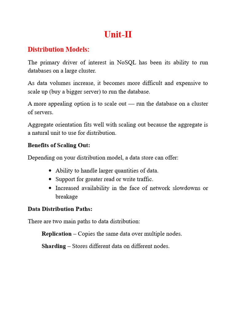 unit-II - Distribution Models | PDF | Replication (Computing) | No Sql