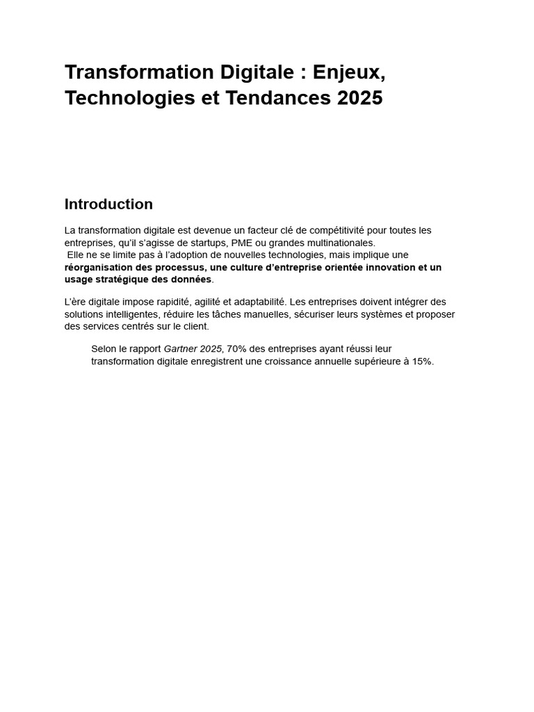 Transformation Digitale : Enjeux 2025 | PDF | Cloud computing ...