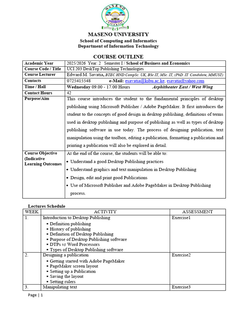 Desktop Publishing Course Outline 2025 | PDF | Software | Computing