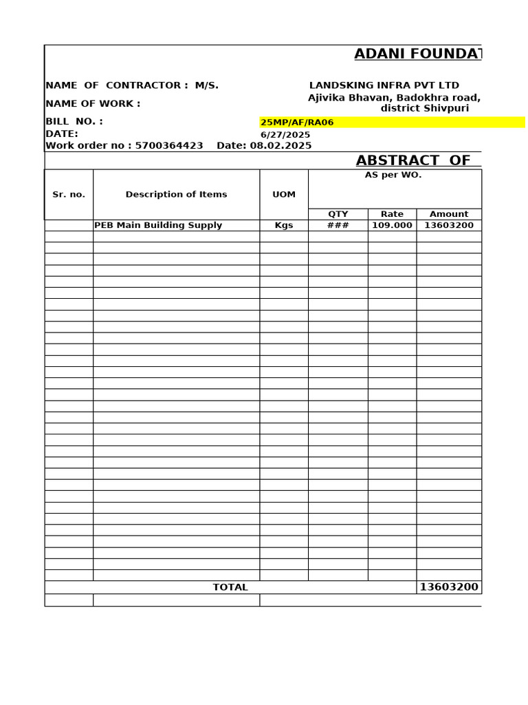 Bill Format For PEB Supply | PDF