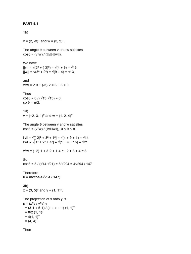 Angle and Projection Calculations in Vectors | PDF | Basis (Linear ...