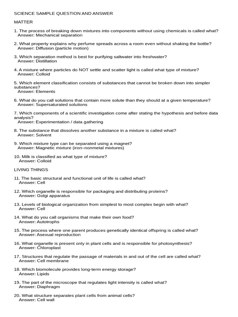 Science Q&A: Matter, Life, Motion, Space | PDF | Atoms | Ion