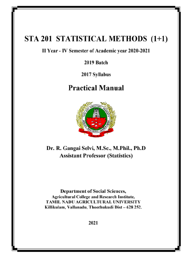 Sta 201 Statistics Common Practical Manual 2021 1600 PDF - Gdrive.vip | PDF