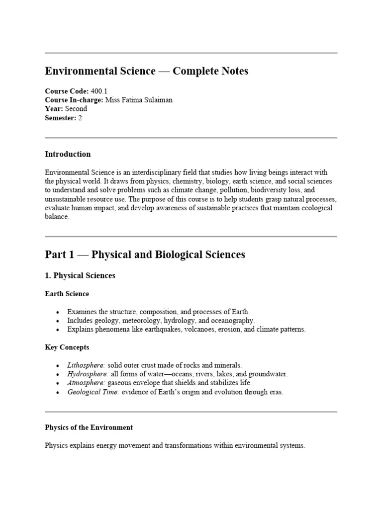 Environmental Science 1 | PDF | Earth Sciences | Ecosystem