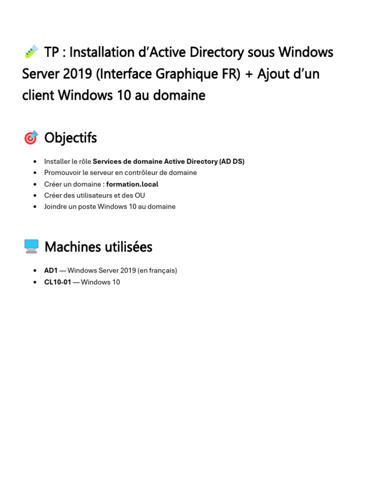 Installation d'Active Directory sur Windows 2019 | PDF | Active ...