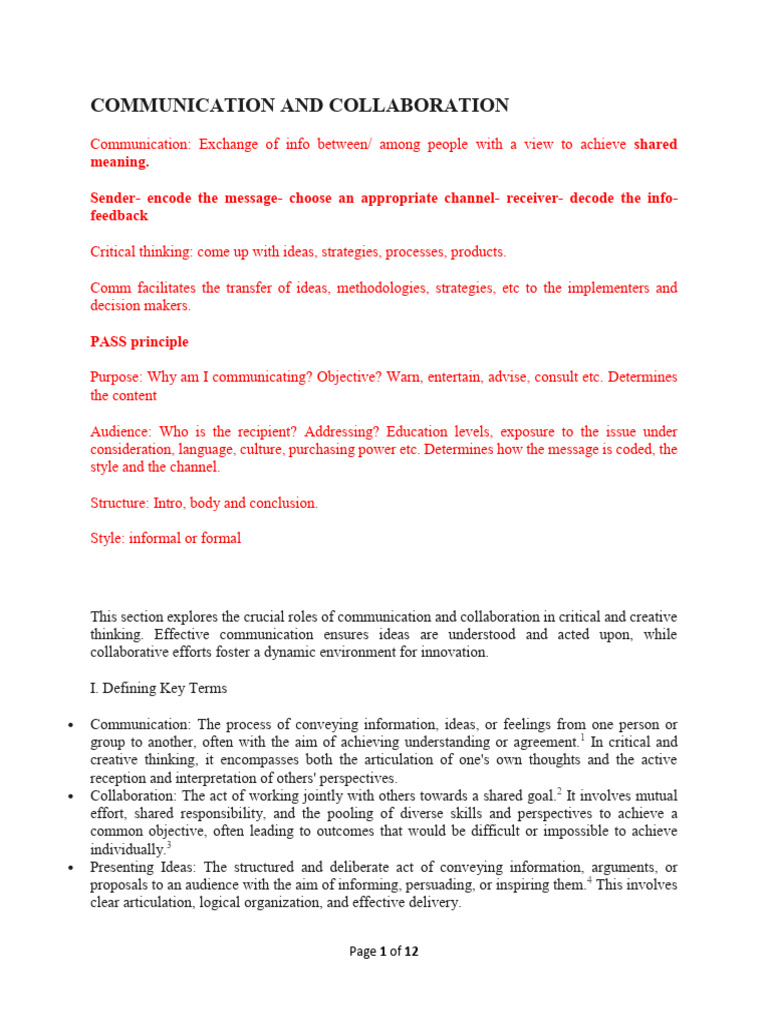 Communication and Collaboration | PDF | Critical Thinking | Thought