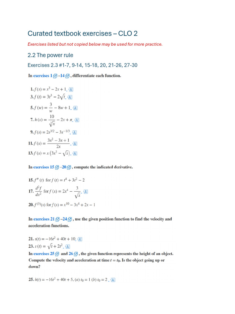 Curated Textbook Exercises - CLO2 | PDF