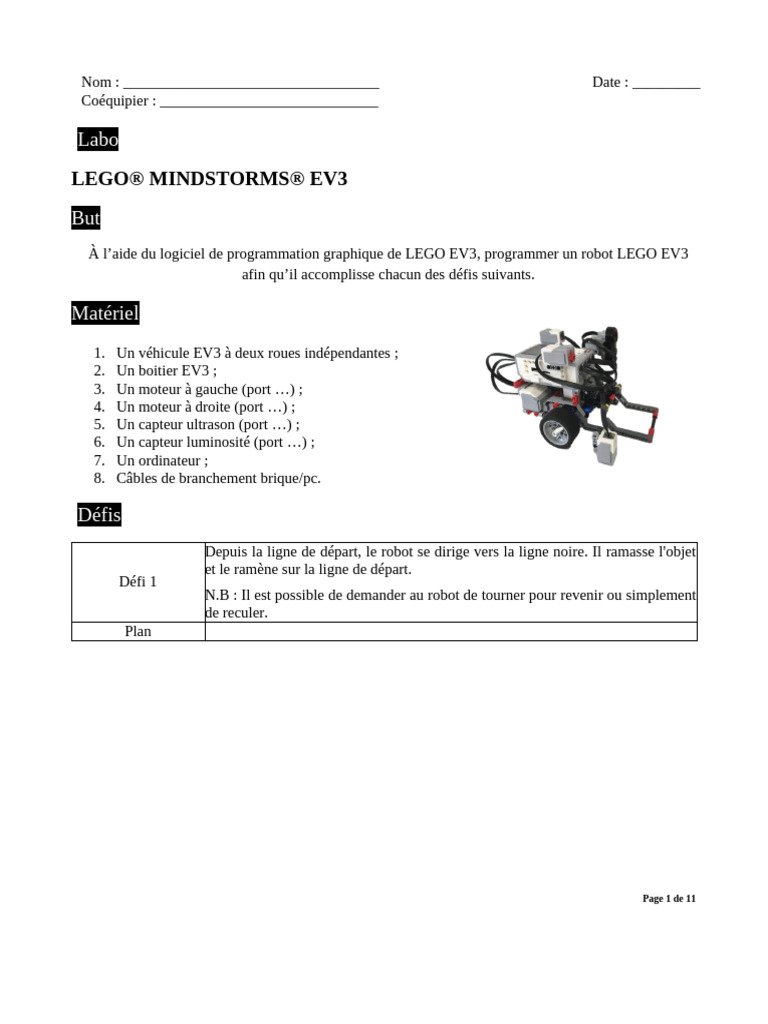 Programmation de défis pour robot EV3 | PDF