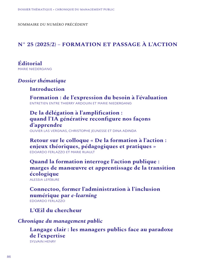 Formation et action dans le management public | PDF