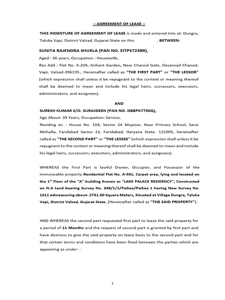 Lease Agreement for Residential Flat | PDF | Lease | Civil Law (Legal ...