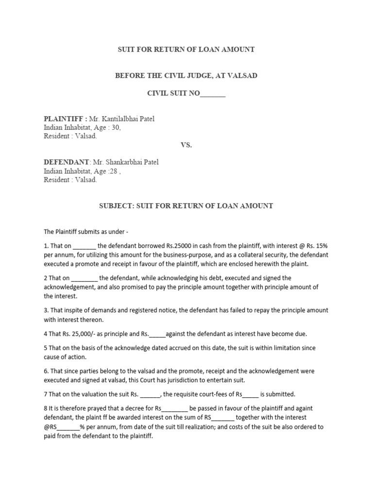 Valsad Loan Recovery Civil Suit | PDF | Interest | Loans