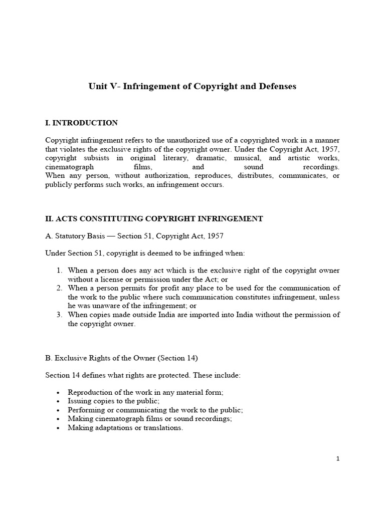 Copyright Infringement and Defenses Guide | PDF | Copyright ...