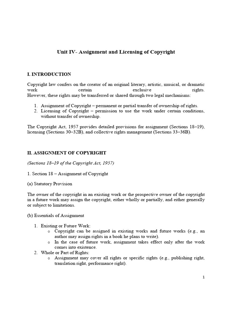 Copyright Assignment and Licensing Guide | PDF | Assignment (Law ...
