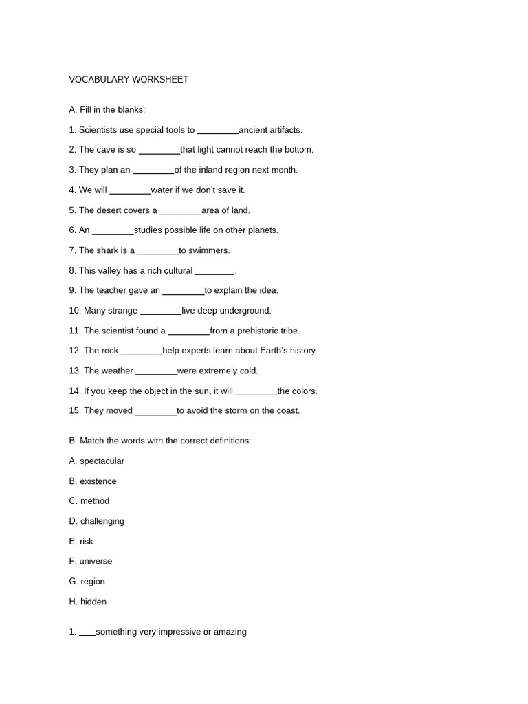 Vocabulary Worksheet | PDF