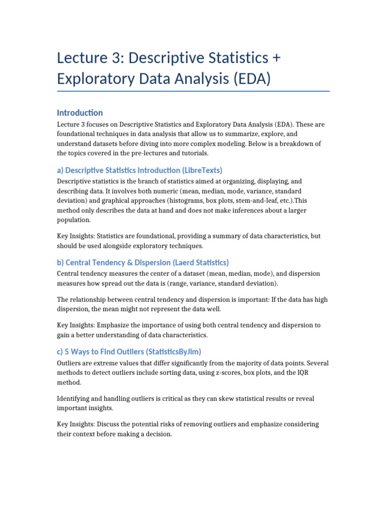 Descriptive Statistics and EDA Overview | PDF | Data Analysis | Statistics