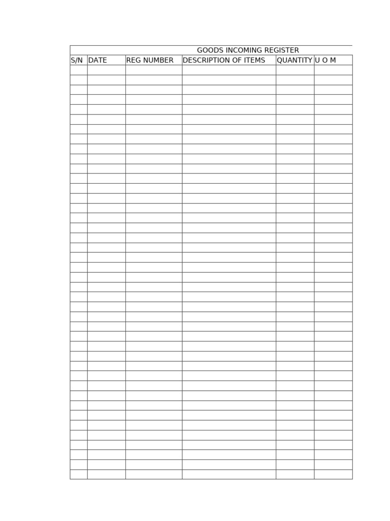 Goods Incoming Register Template | PDF