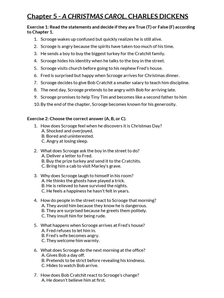 A Christmas Carol: Chapter 5 Exercises | PDF | Ebenezer Scrooge | A ...