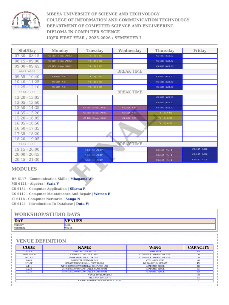 Department of Computer Science and Engineering-Cse-Timetables ...
