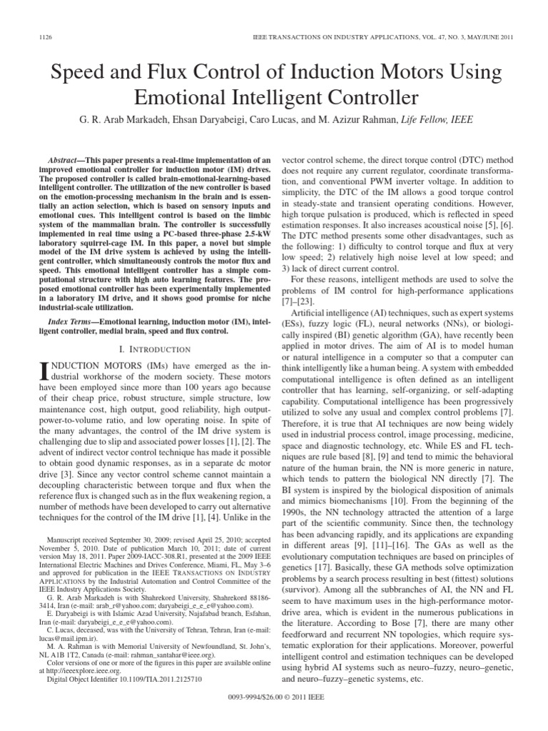Speed and Flux Control of Induction Motors Using Emotional Intelligent ...