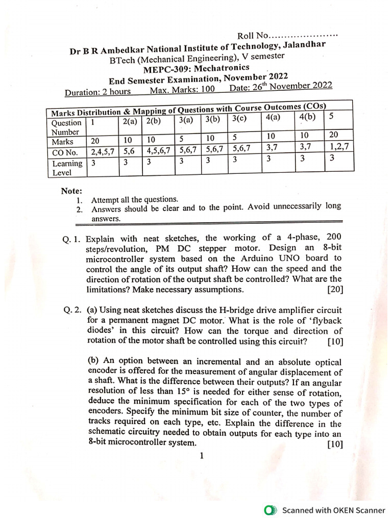 Mechatronics Question Paper | PDF