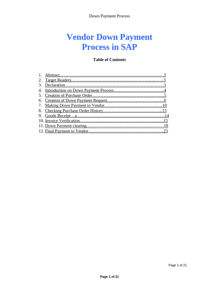 SAP Vendor Down Payment Process Guide | PDF | Invoice | Receipt