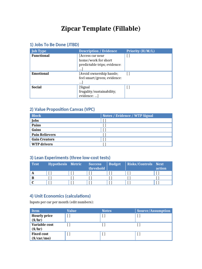 Zipcar Business Model Template | PDF | Business Economics | Economies
