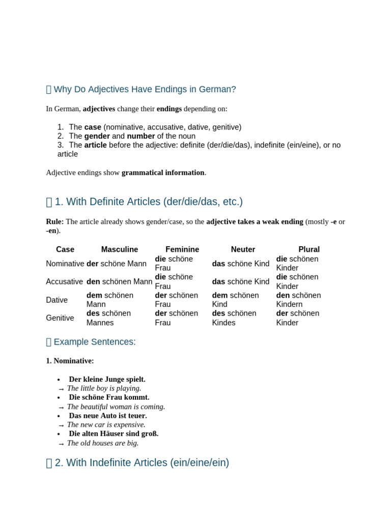 A2 Adjective Endings | PDF