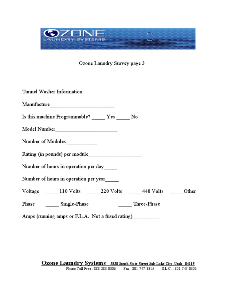 Ozone Laundry System Survey Details | PDF